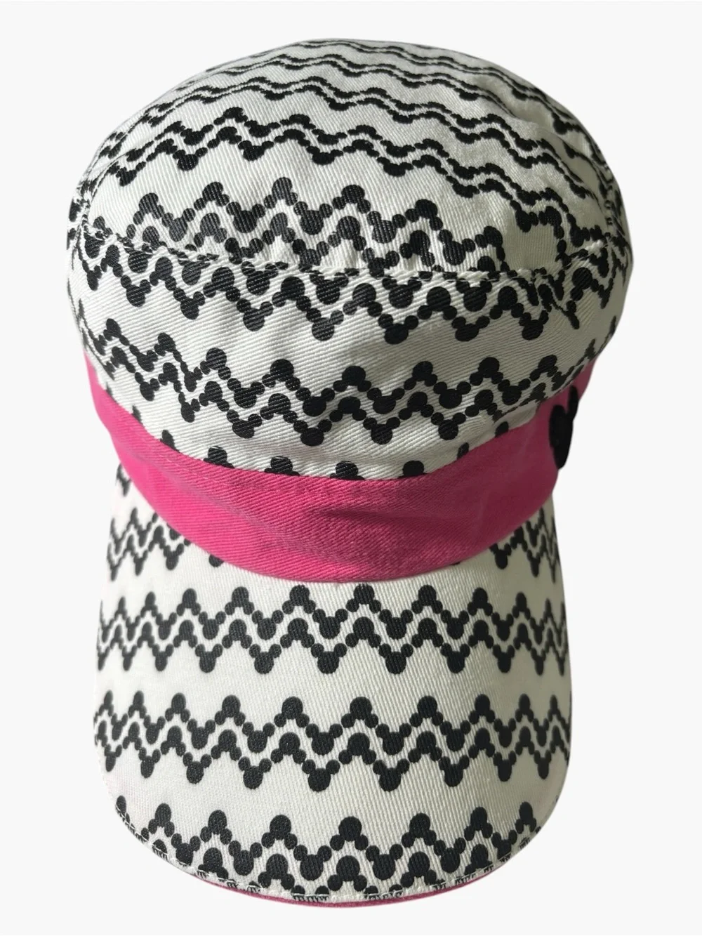 Disney Parks Mickey Mouse Chevron Pattern Cadet Cap Hat Pink Black Size Adult